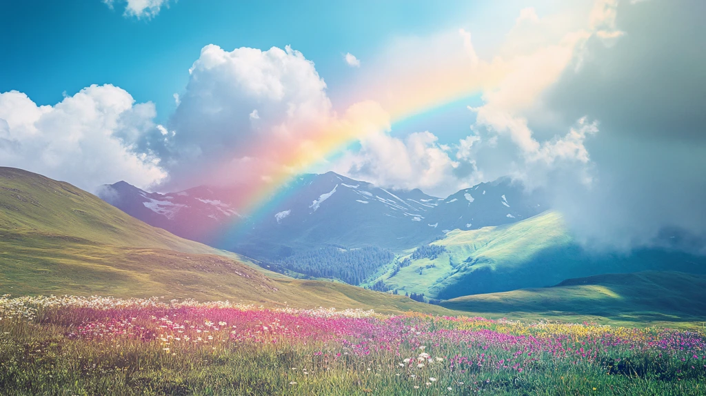 彩虹蓝色白云绿地