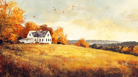 唯美秋天风景油画