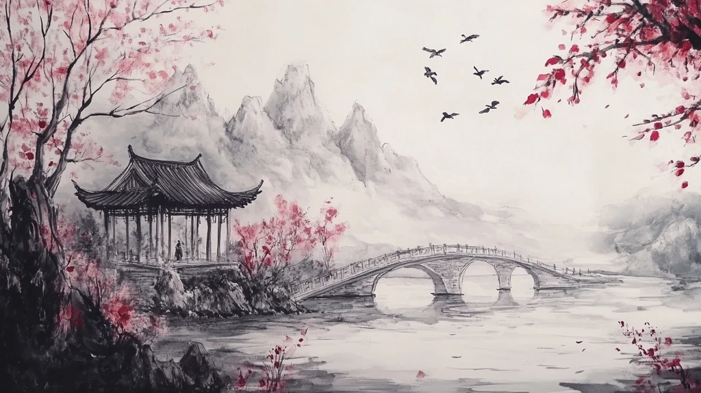 仙鹤楼阁古风山水画