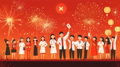 医师节拍照合影布景