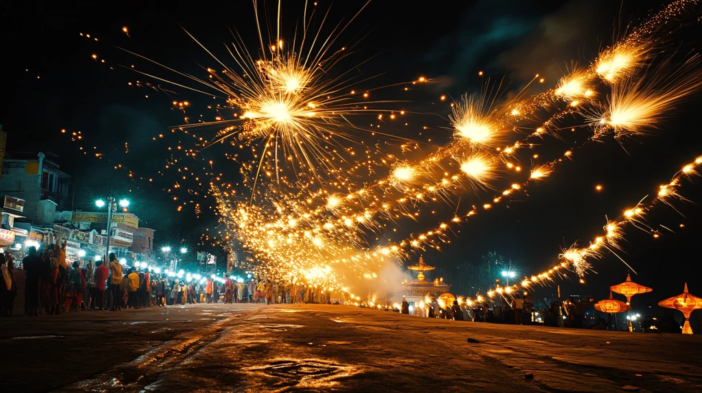 烟花映照庙会夜