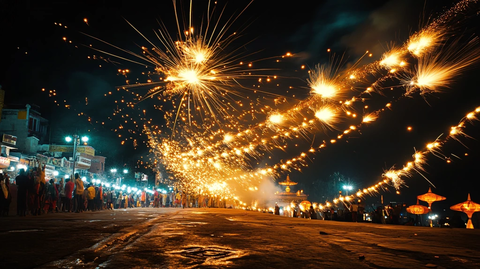 烟花映照庙会夜