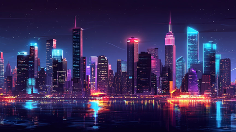 炫彩渐变城市插画