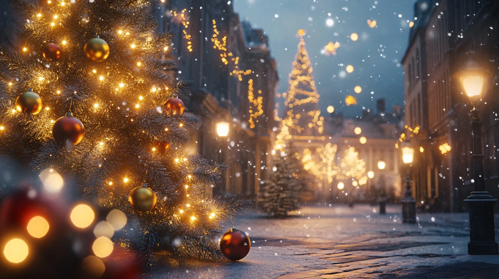 圣诞节的街道上的圣诞树