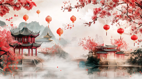 宫庭楼阁创意山水画