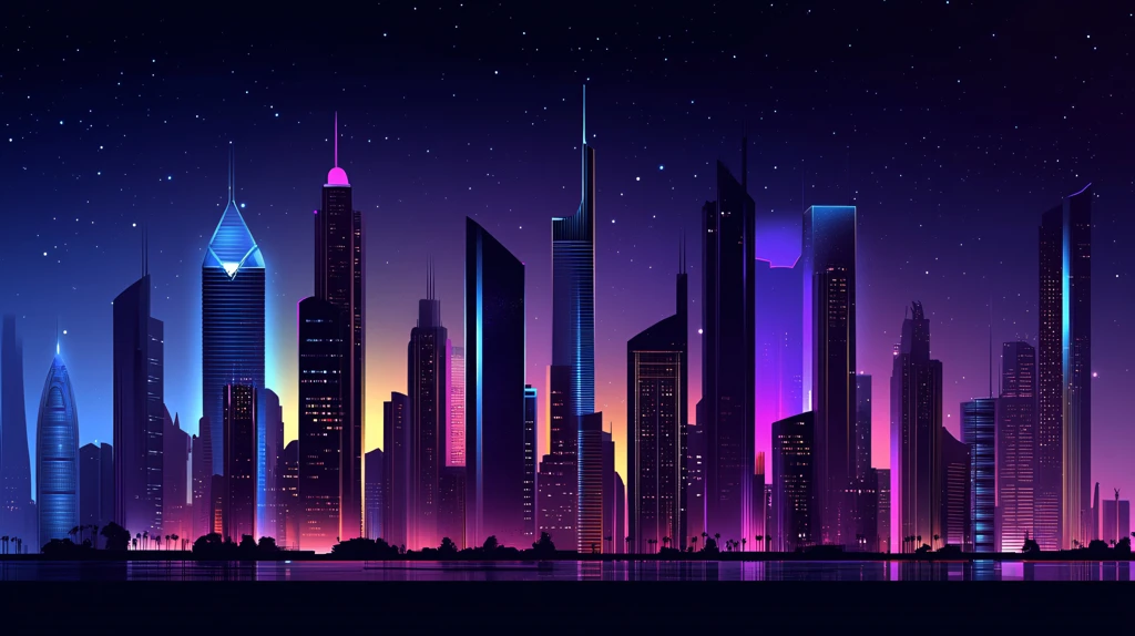 不夜城城市剪影插画