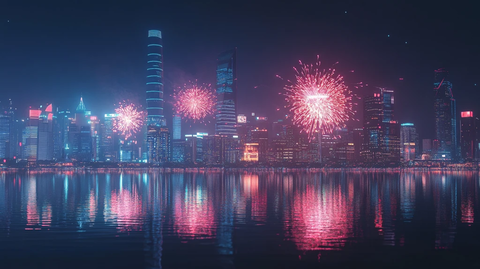 烟花夜景倒影