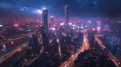 城市夜景烟花