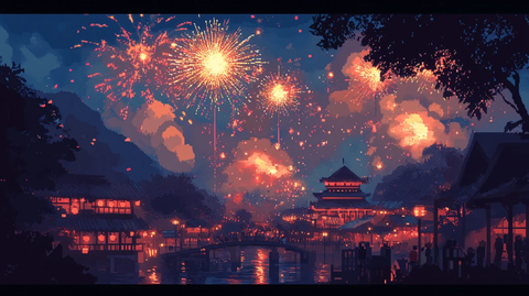 赏烟花插画