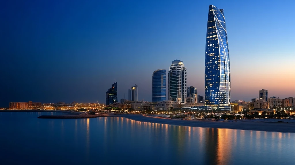 夜幕下的海边繁华都市