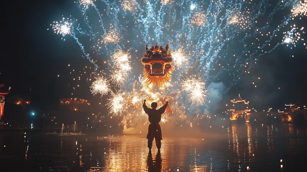 兔年春节烟花龙舞