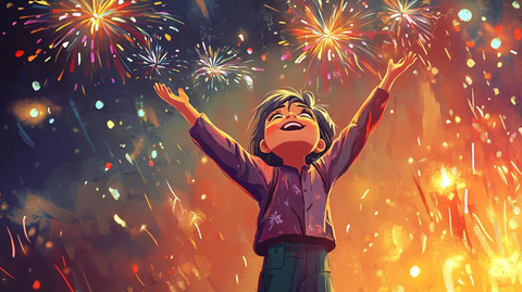 赏烟花插画