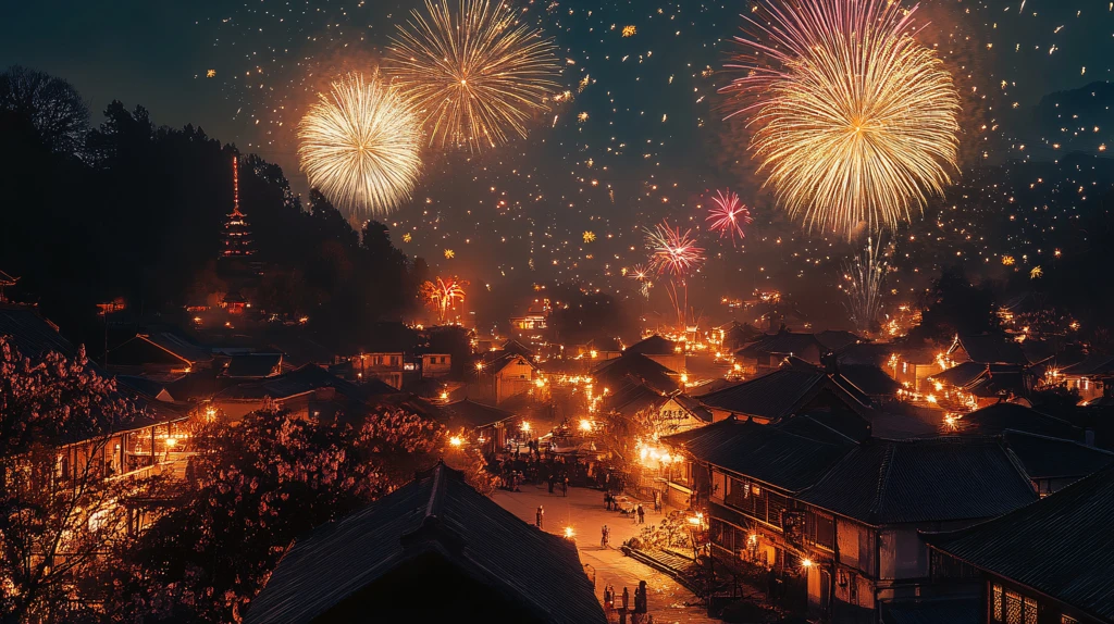 古镇放烟花