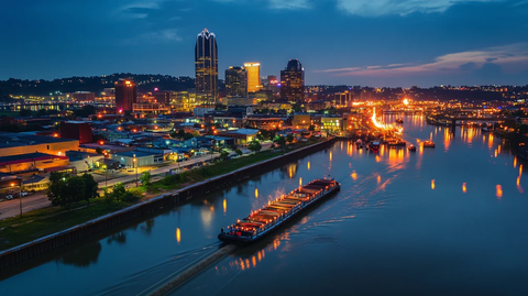 城市夜景水岸线