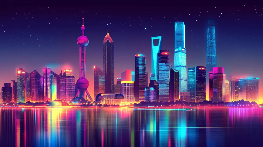 北上广深天际线插画