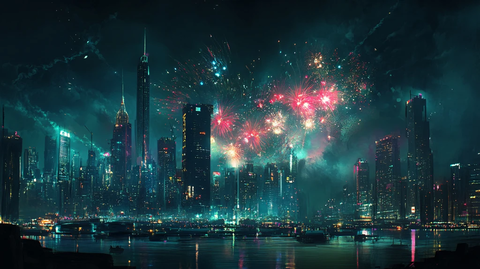 城市烟花夜景城市