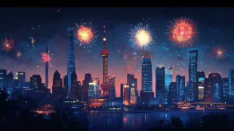 春夜烟花映城景