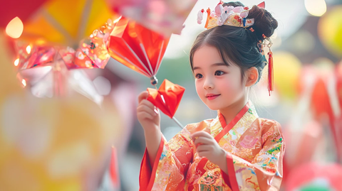 撑油纸伞的小女孩