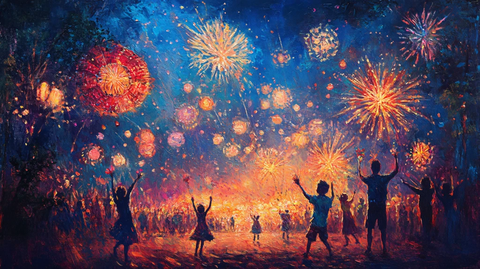 看着烟花欢呼的人群