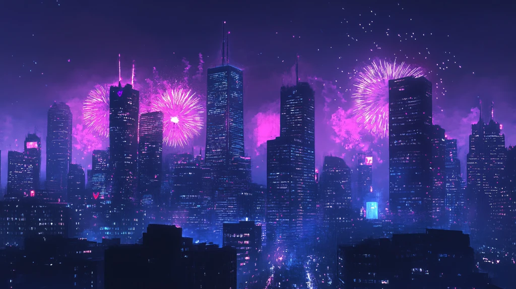 城市夜空烟花秀