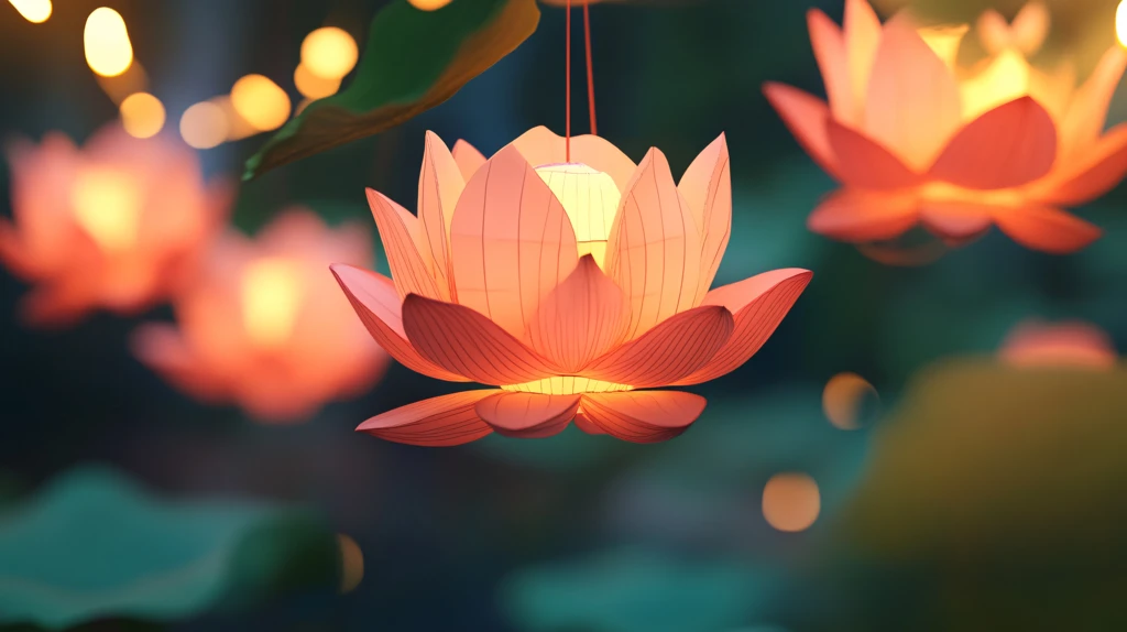 荷花灯背景插画