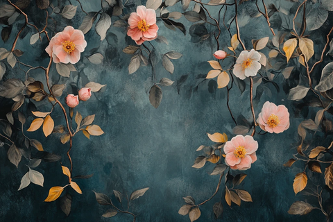 森系粉橙色花朵背景