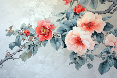 山茶花鸟背景墙壁画