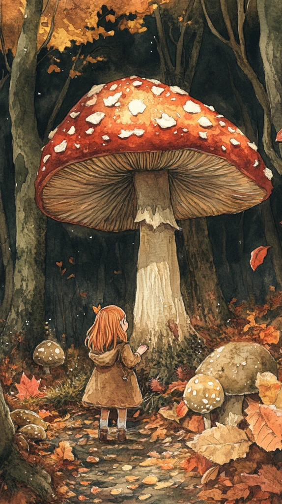 采蘑菇的小姑娘插画