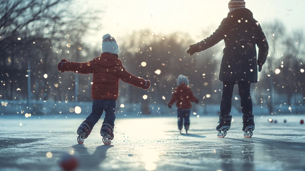 在冰上玩耍的大人小孩