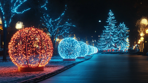 夜晚路边装饰灯球