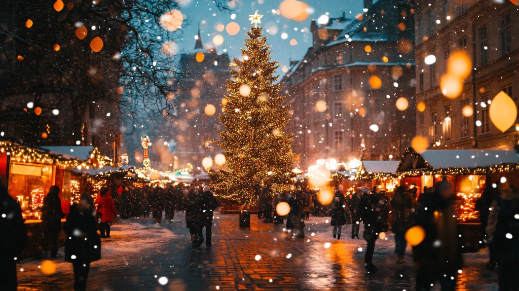 街道上的圣诞节冬天下雪