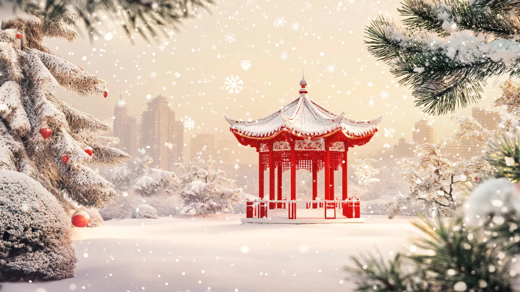 冬天雪景的爱晚亭