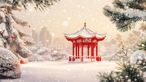 冬天雪景的爱晚亭