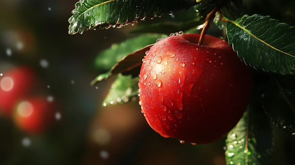 在枝头上淋雨的苹果