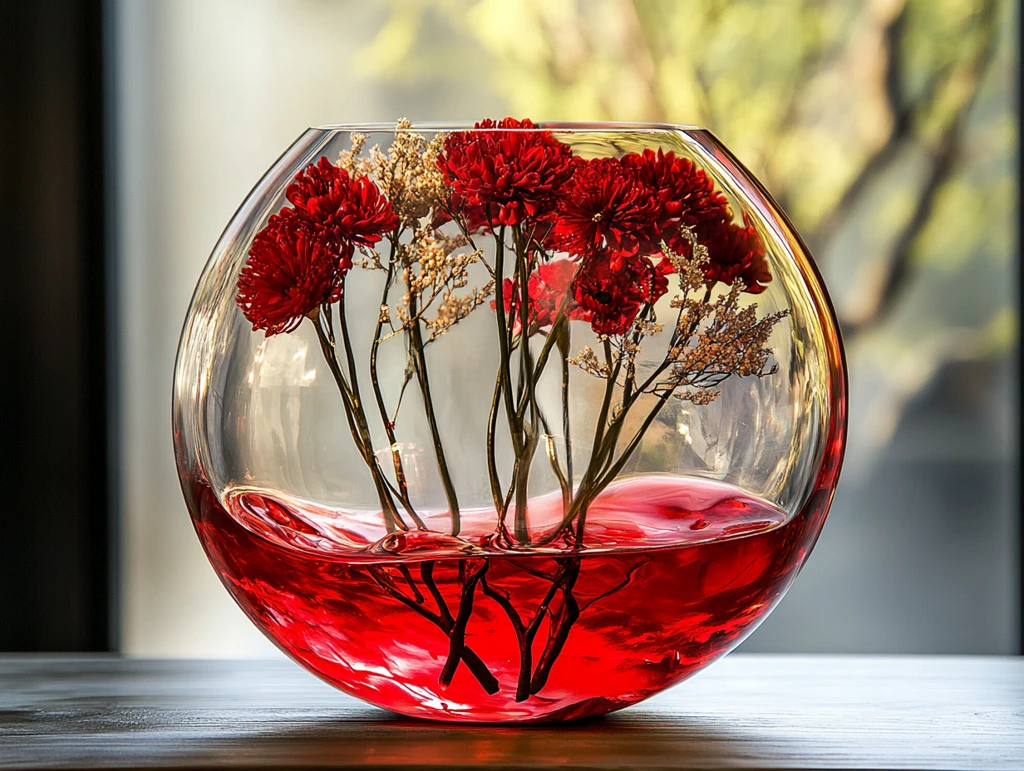 红色玻璃花瓶