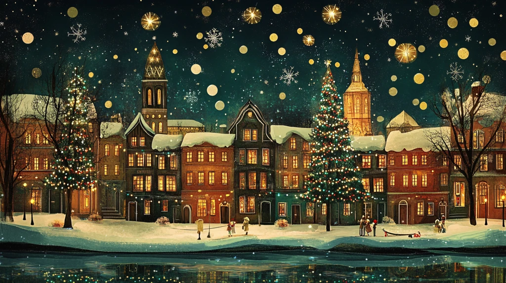 房屋街道圣诞节雪景