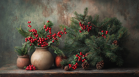 冬青花瓶中的红果