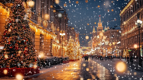 街道上的圣诞节冬天下雪