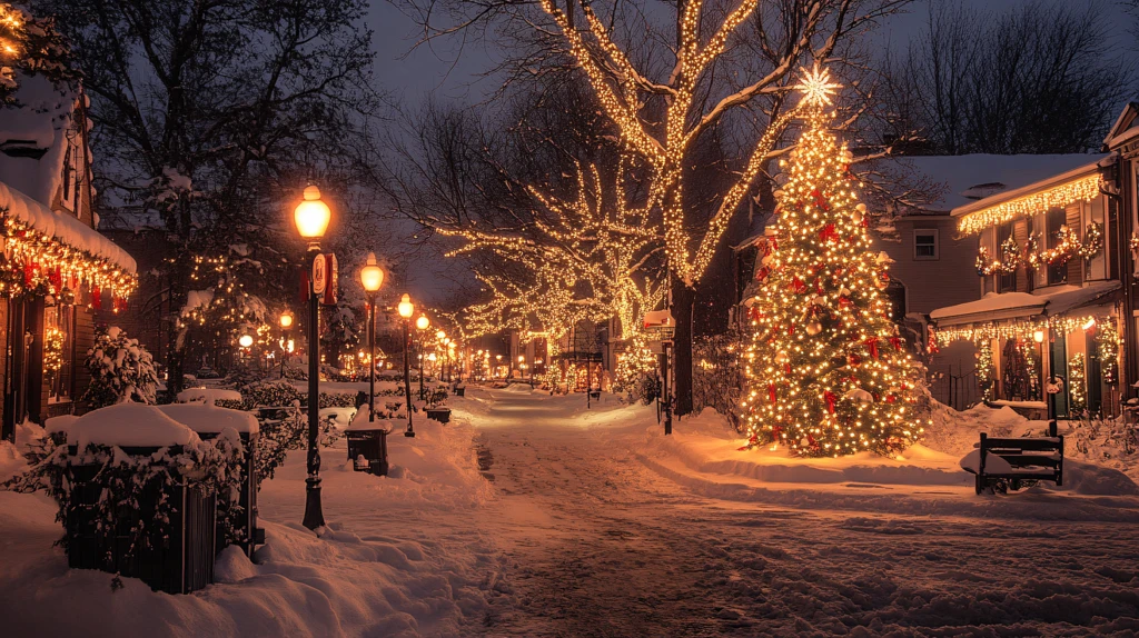 圣诞节的白雪皑皑的街道