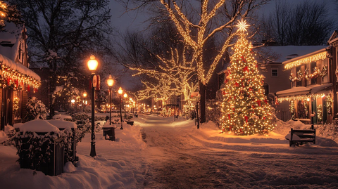 圣诞节的白雪皑皑的街道