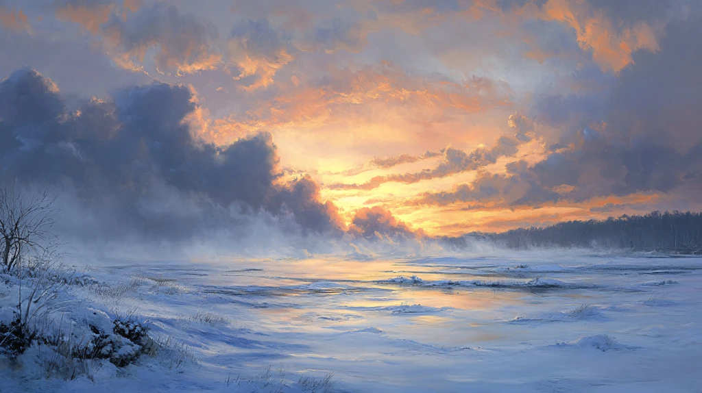 电脑油画冬天不冻河