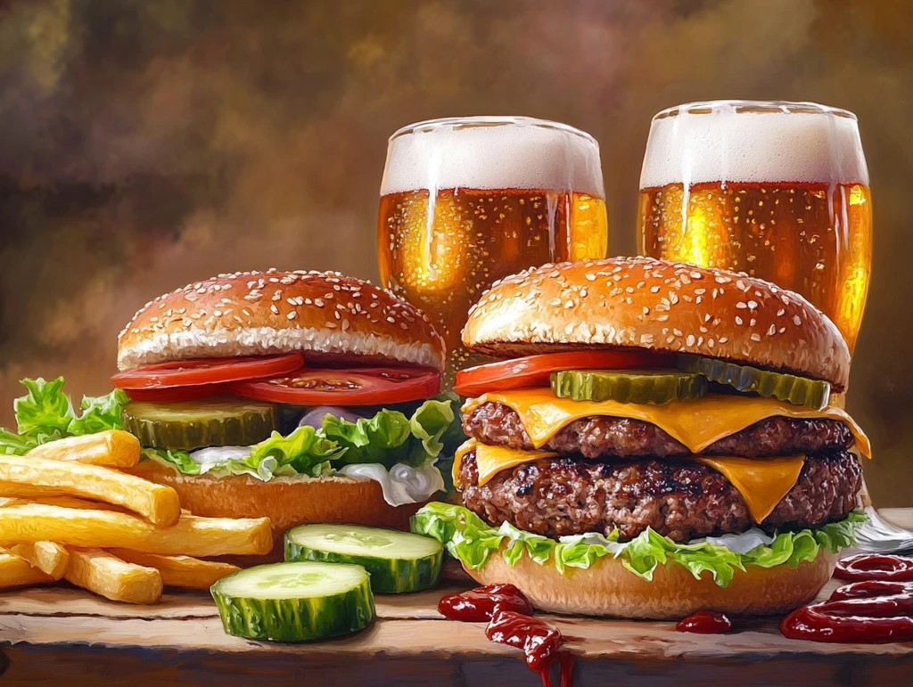 啤酒小吃炸鸡汉堡薯条