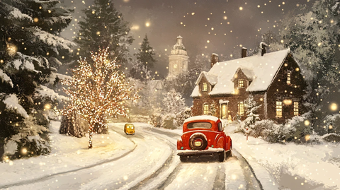 街道房屋圣诞节雪景