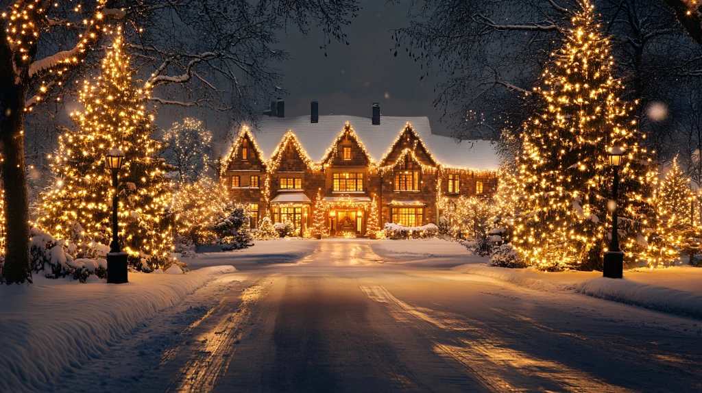 圣诞节街道房屋雪景