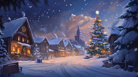 圣诞节街道房屋雪景