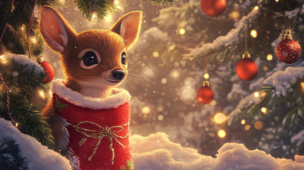 手绘狐狸圣诞装饰画