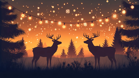 傍晚森林驯鹿群