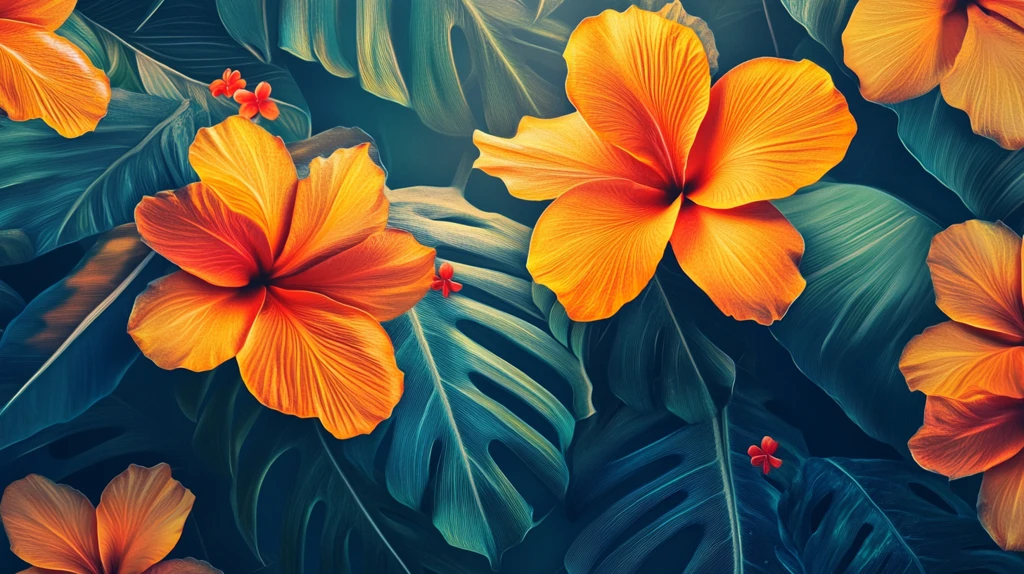 田园风热带树叶花朵