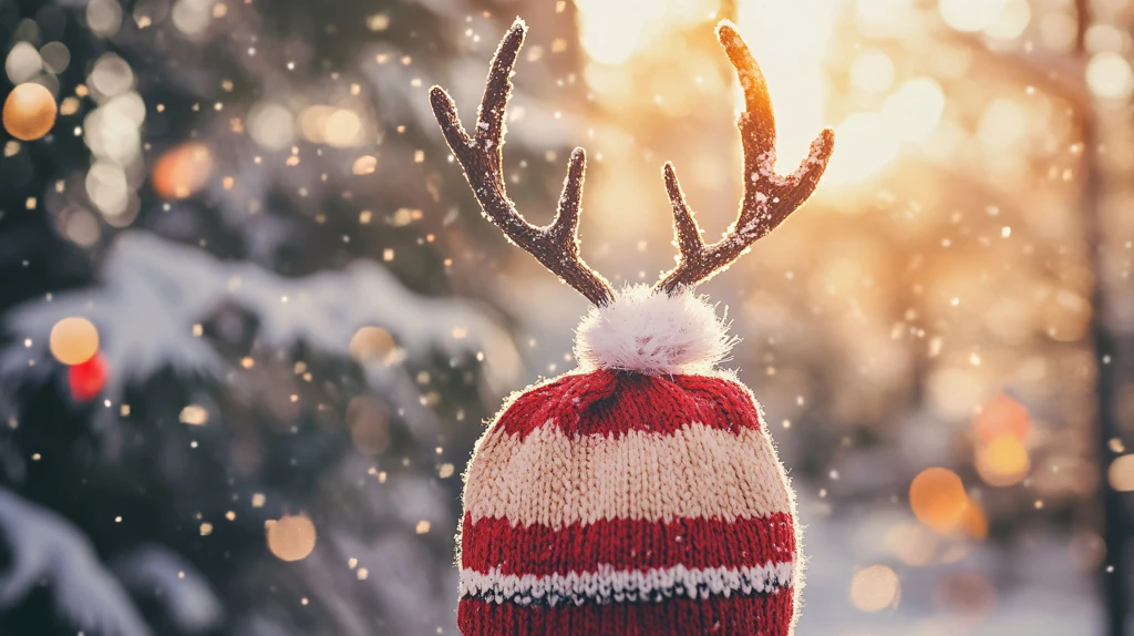 圣诞帽上的鹿角装饰