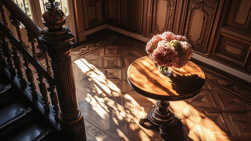 阳光照在厅前台阶